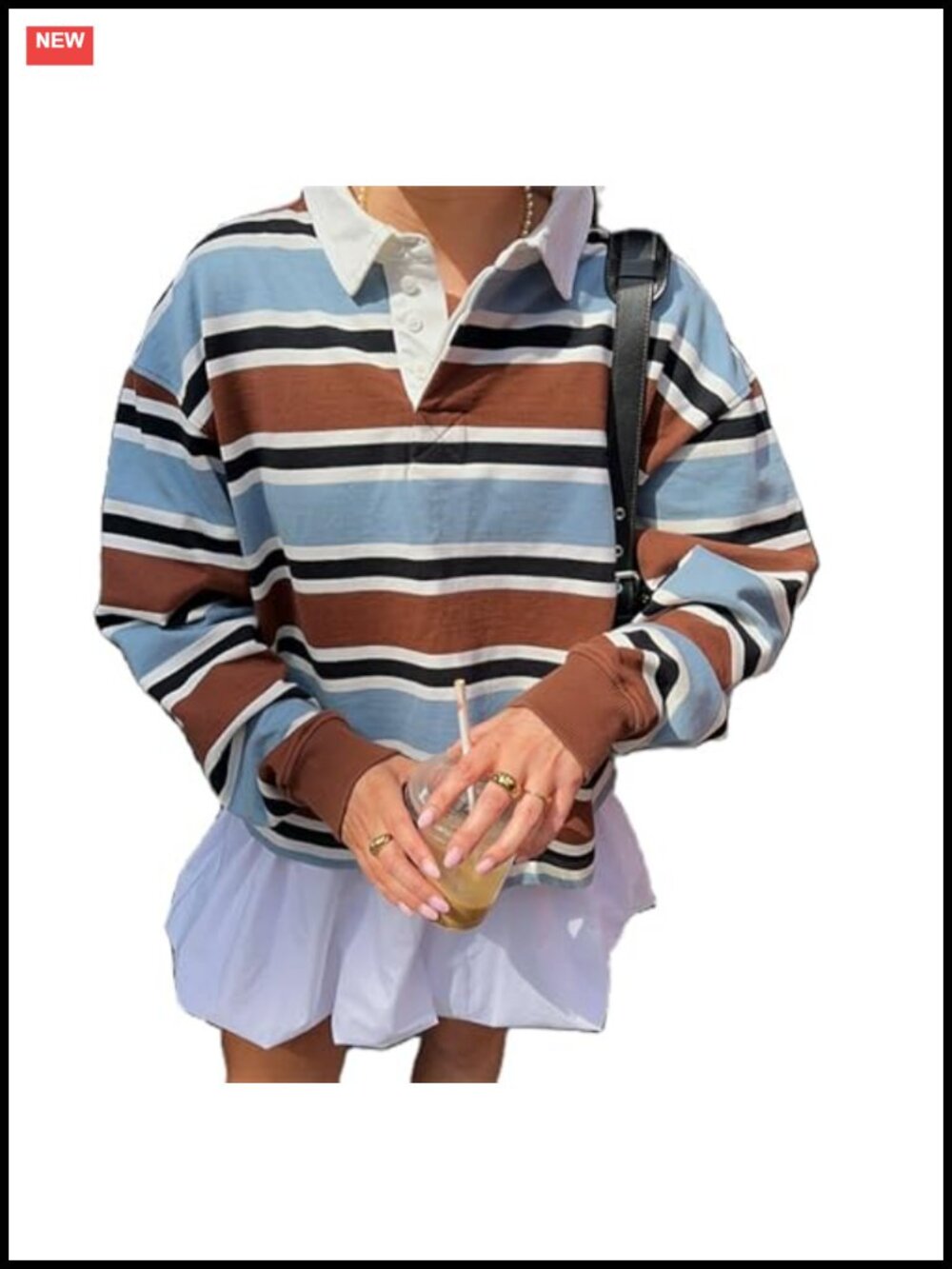 Women's Oversized Striped Rugby Sweatshirt Y2K Vintage Button Down Long Sleeve